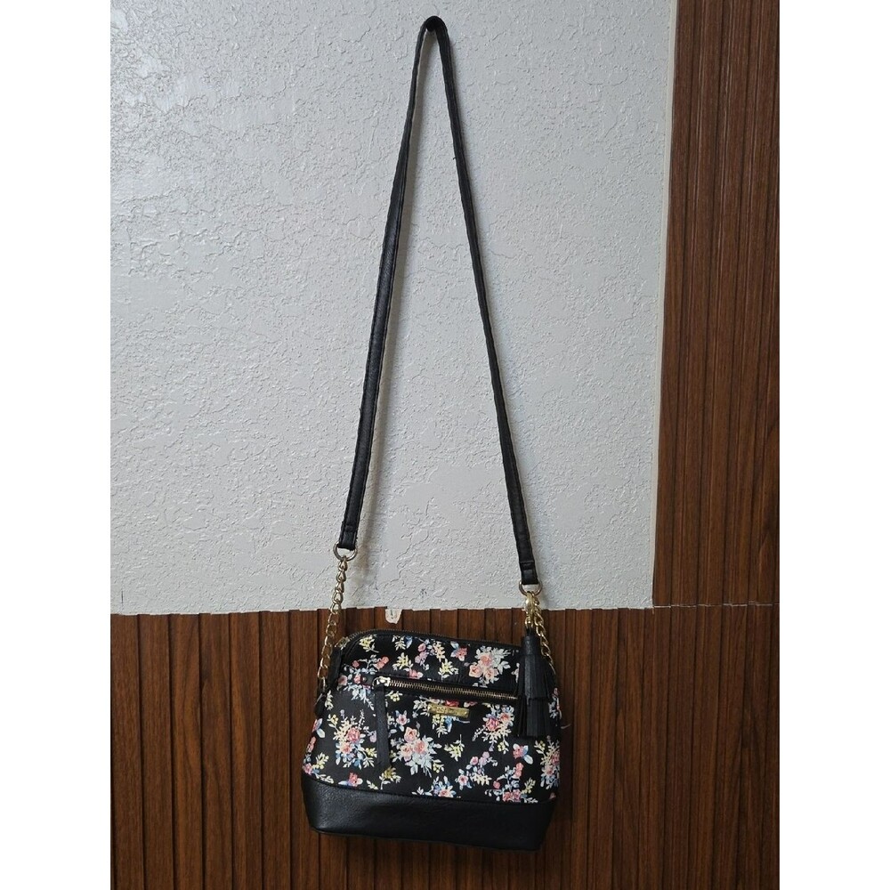 Madden Girl Black Floral Crossbody Bag with Gold Hardware